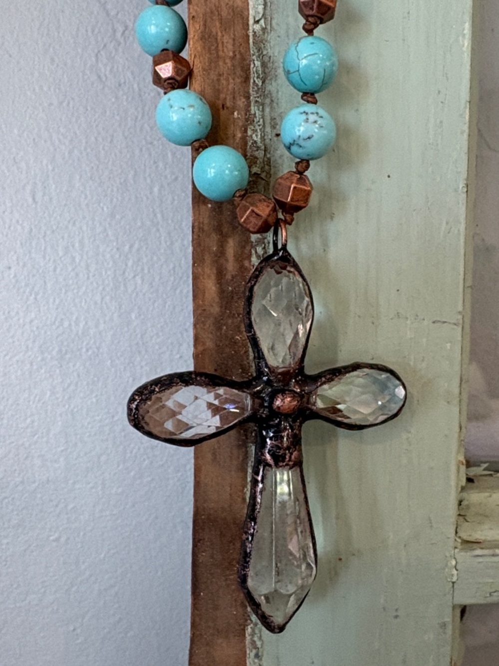 Turquoise Beaded Cross Necklace